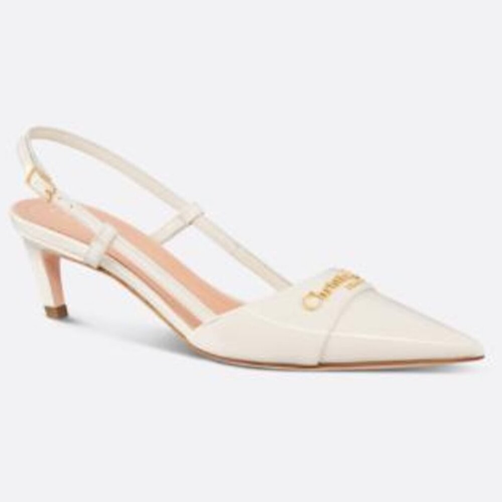 DIOR MY 50 Patent Leather Slingback Sandals Kitten Heels Pumps Shoes Ivory - Picture 2 of 16